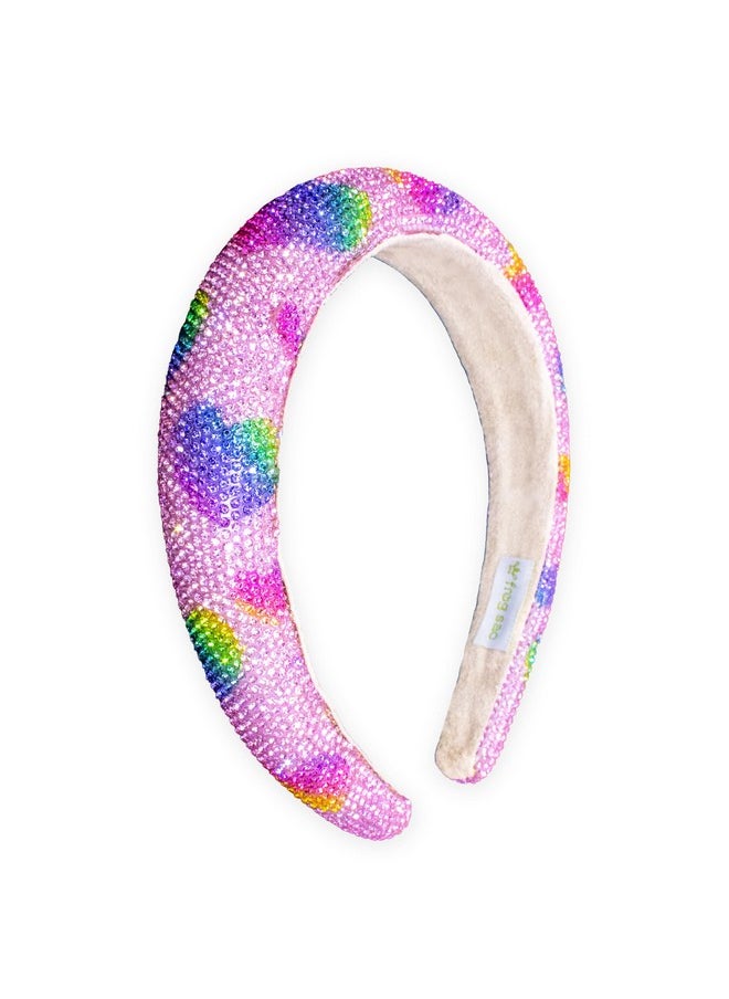 FROG SAC FROG SAC Padded Headbands for Girls - Rhinestone Toddler Hair Accessories, Little Girl Rainbow Heart Hair Bands, Kids Sparkle Head Band, Cute Headband for Back to School  - Image 1