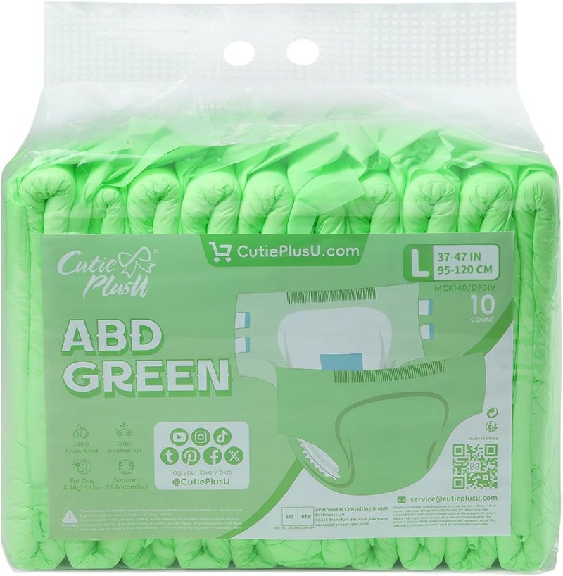 CutiePlusU Disposable Adult Diaper Heavy Absorption Dry Surface Adult Diapers All Night Green 10 Pieces Large 3747 - Image 3