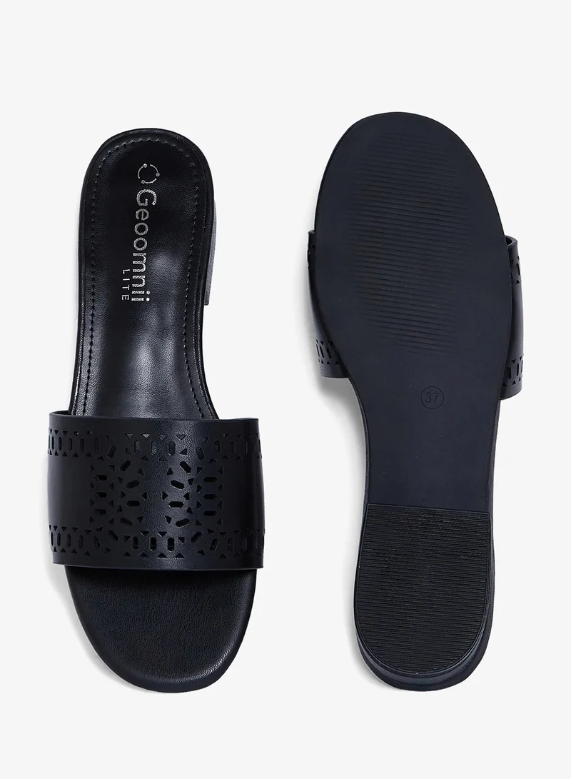 Geoomnii BLACK Geoomnii Flat Sandals for Women – Comfortable Slip-On Casual Summer Sandals for Daily Wear, Walking & Travel for Women | Best Price UAE