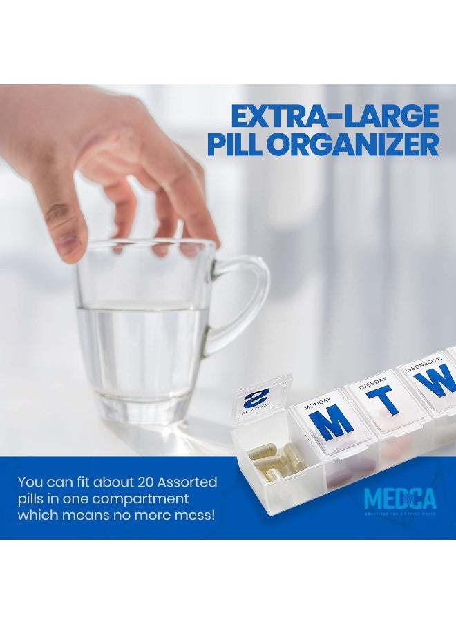 MEDca - Weekly Pill Organizer (Pack Of 2) Extra Large Vitamin Container With Jumbo Easy To Read Letters, Bpa Free Daily Travel 7 Day Medication Pill Box Case - Image 1