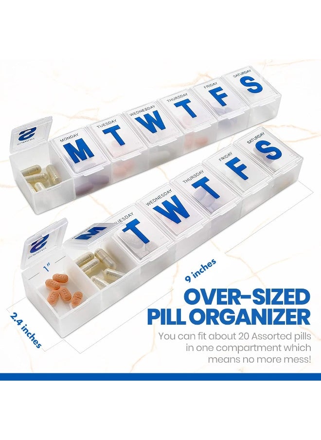 MEDca - Weekly Pill Organizer (Pack Of 2) Extra Large Vitamin Container With Jumbo Easy To Read Letters, Bpa Free Daily Travel 7 Day Medication Pill Box Case - Image 1