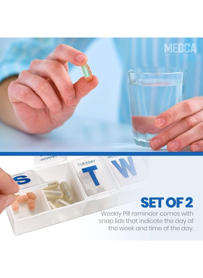 MEDca - Weekly Pill Organizer (Pack Of 2) Extra Large Vitamin Container With Jumbo Easy To Read Letters, Bpa Free Daily Travel 7 Day Medication Pill Box Case - Image 1