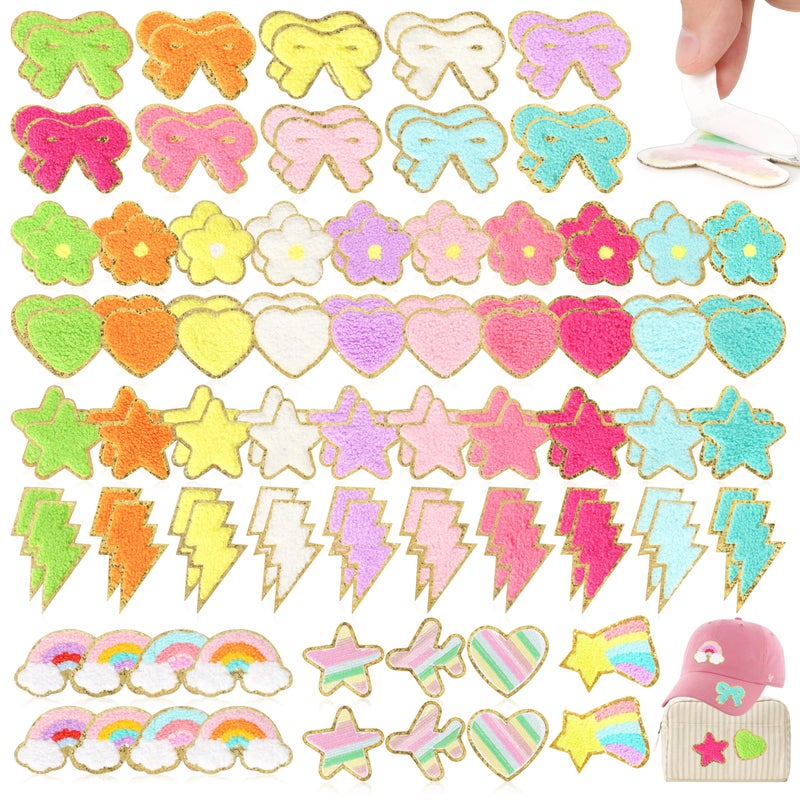 NICEVINYL Self-Adhesive Chenille Patches for Girly Bags: NICEVINYL 116PCS Multicolor Flower Star Heart Cute Patch Embroidered Stick on - Lightning Rainbow Sticker Applique for Clothing Fabric Backpack Decor - Image 1