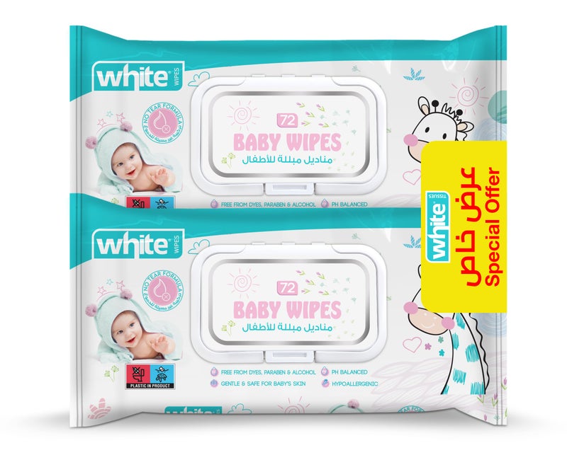 White Baby Wipes – 72 Sheets, Pack of 3; Daily Use Value Pack | Gentle & Nourishing with Aloe Vera & Vitamin E