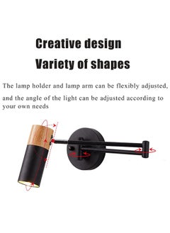 LOOPITYS Wooden indoor wall lamp with warm light, long arm metal rotating head adjustable at 350 °, long arm wall lamp for reading, indoor retro and expandable retro wall lamp, suitable for bedrooms, bedside hotels, and guest rooms  - Image 2