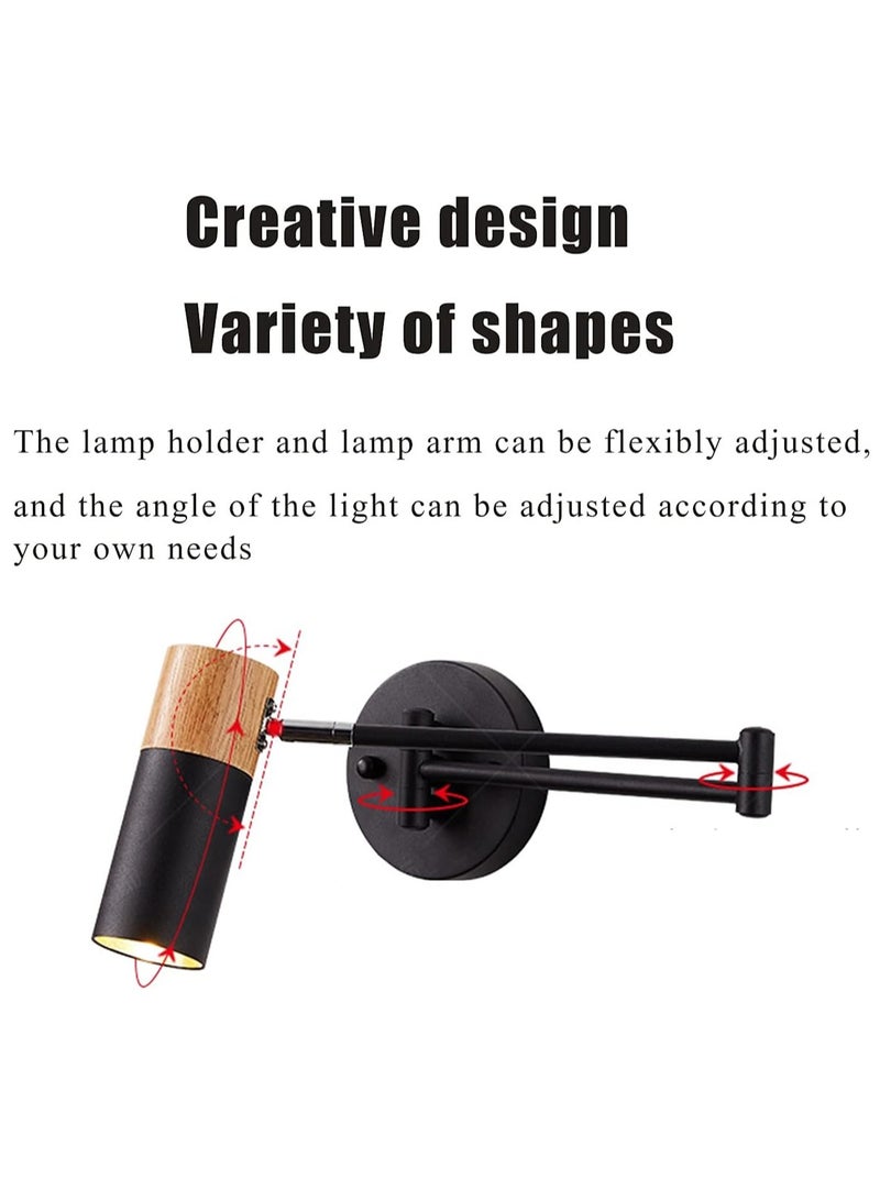 لوبيتيز مصباح الجدار الداخلي الخشبي ( أسود ، درجة حرارة اللون 3000K الضوء الدافئ ) ، الذراع الطويلة رئيس معدنية دوارة قابل للتعديل 350 ° ، الذراع الطويلة مصباح الجدار القراءة ، في الأماكن المغلقة الرجعية وقابلة للتوسيع الرجعية مصباح الجدار ، ومناسبة لغرفة النوم والسرير والفنادق وغرف الضيوف - Image 2