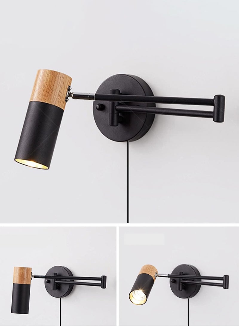 لوبيتيز مصباح الجدار الداخلي الخشبي ( أسود ، درجة حرارة اللون 3000K الضوء الدافئ ) ، الذراع الطويلة رئيس معدنية دوارة قابل للتعديل 350 ° ، الذراع الطويلة مصباح الجدار القراءة ، في الأماكن المغلقة الرجعية وقابلة للتوسيع الرجعية مصباح الجدار ، ومناسبة لغرفة النوم والسرير والفنادق وغرف الضيوف - Image 4
