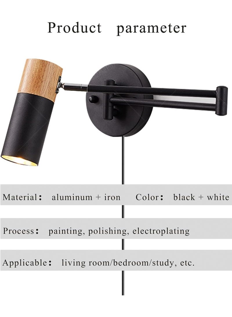 لوبيتيز مصباح الجدار الداخلي الخشبي ( أسود ، درجة حرارة اللون 3000K الضوء الدافئ ) ، الذراع الطويلة رئيس معدنية دوارة قابل للتعديل 350 ° ، الذراع الطويلة مصباح الجدار القراءة ، في الأماكن المغلقة الرجعية وقابلة للتوسيع الرجعية مصباح الجدار ، ومناسبة لغرفة النوم والسرير والفنادق وغرف الضيوف - Image 5