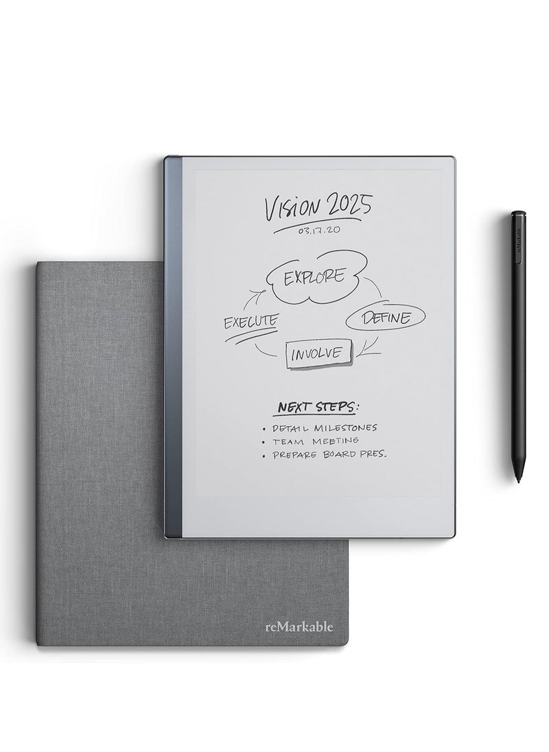 Remarkable - reMarkable Essentials bundle | Includes - reMarkable 2 Paper Tablet 10.3" Gray with Marker Plus Black & Book Folio Polymer Weave Gray - Image 1