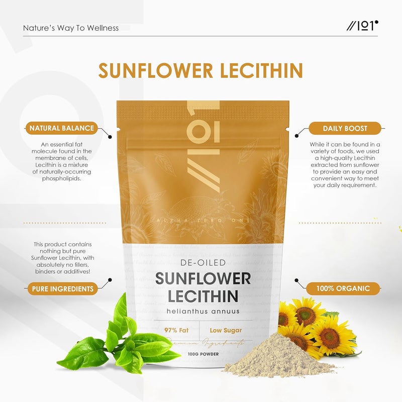 ALPHA01 Sunflower Lecithin Powder 100g â€“ De-Oiled 97% Essential Fat â€“ Premium Quality â€“ Resealable and Recyclable Pouch by Alpha01 - Image 2