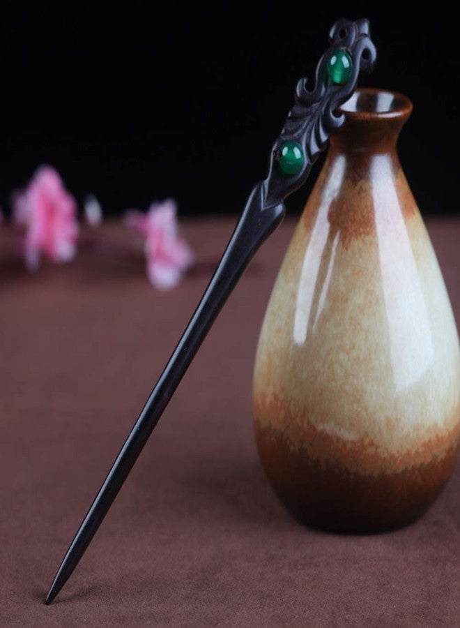TOP SEWING Ebony Double-faced Jade Sword Hairpins Handmade Carved Wooden 7.08" Hair Sticks for Women Chinese Hair Chopsticks for Long hair 1 Pack - Image 2