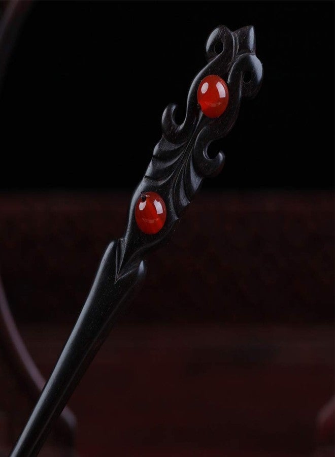 TOP SEWING Ebony Double-faced Jade Sword Hairpins Handmade Carved Wooden 7.08" Hair Sticks for Women Chinese Hair Chopsticks for Long hair 1 Pack - Image 3