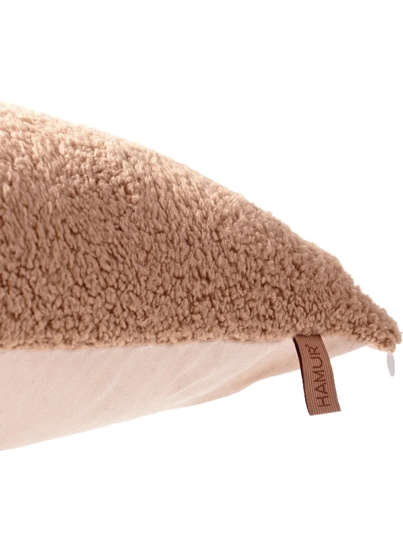 Hamur Dough Scandinavian Bohemian 2 Pack Teddy Puffy Throw Pillow Cover Beige