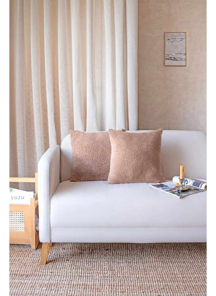 Hamur Dough Scandinavian Bohemian 2 Pack Teddy Puffy Throw Pillow Cover Beige