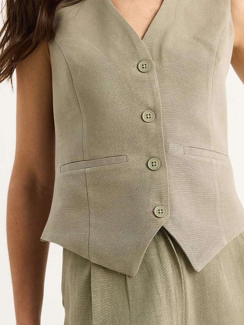 Bianco Lucci LUCCI V-neck Vest and Wide Leg Pants Two-Piece Coord Set