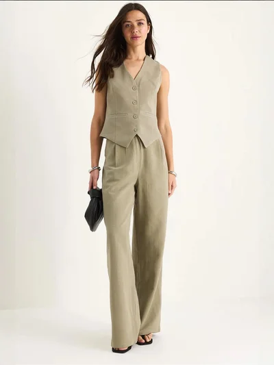 Bianco Lucci LUCCI V-neck Vest and Wide Leg Pants Two-Piece Coord Set