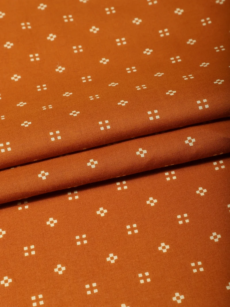 أيه كيه إس Ochre Orange Geometric Buti Cotton Fabric