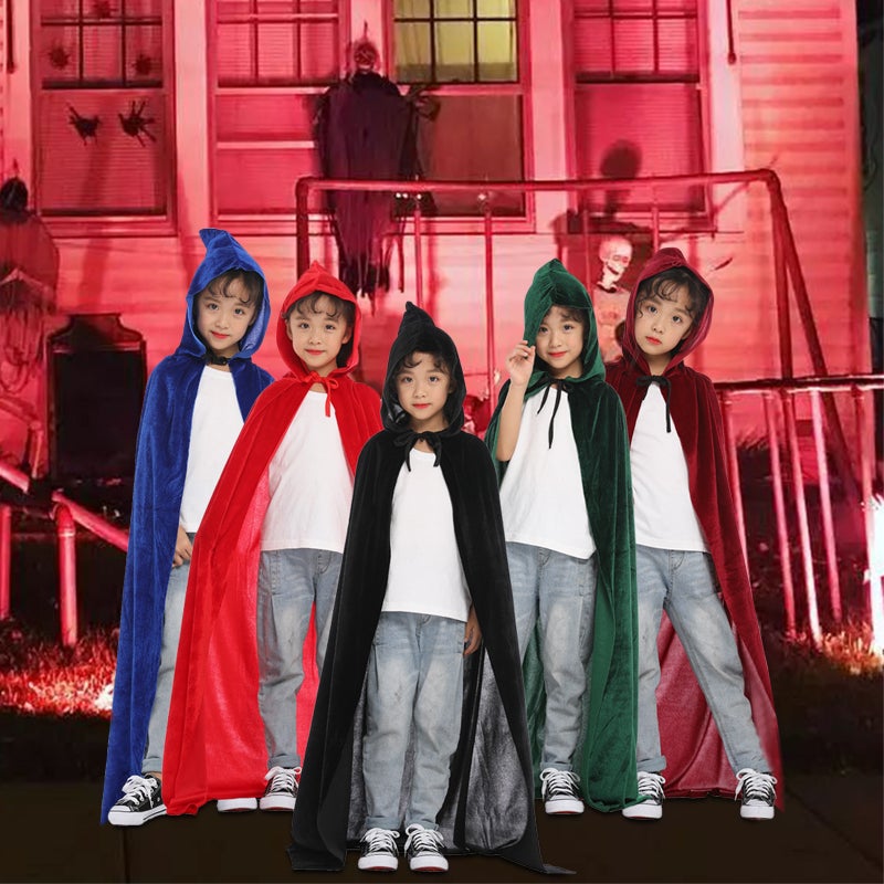 Halloween Hooded Cloak M Size High-Quality Soft Velvet - Easy On-off Self-tie Strap Halloween Cloak for Halloween Parties Role Play Family Fun - Image 3