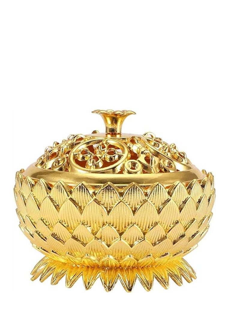 SYOSI - Lotus Incense Burner Holder, Incense Chinese Style Incense Cone Holder with Lid, Antique Zinc Insence Burner Bowl Incense Stick Holder for Stick, Cone, Coil Incense, 1 Pcs - Image 1