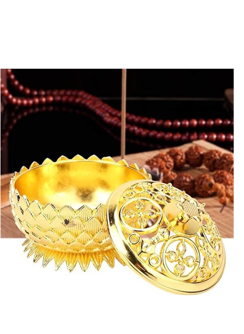 SYOSI - Lotus Incense Burner Holder, Incense Chinese Style Incense Cone Holder with Lid, Antique Zinc Insence Burner Bowl Incense Stick Holder for Stick, Cone, Coil Incense, 1 Pcs - Image 1