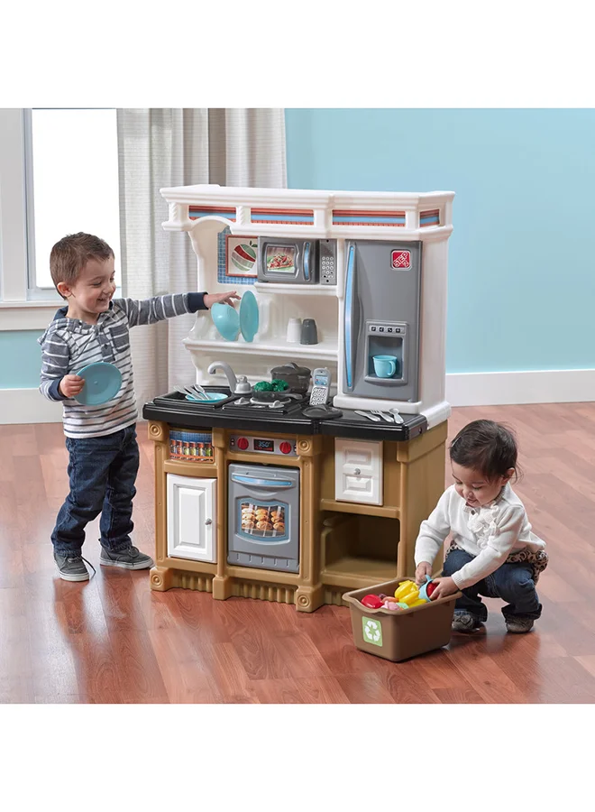 Step2 LifeStyle Custom Kitchen Set for Kids, Indoor/Outdoor Play Kitchen Set, Toddlers 2+ Years Old, 20 Piece Kitchen Toy Set, Easy to Assemble, Tan