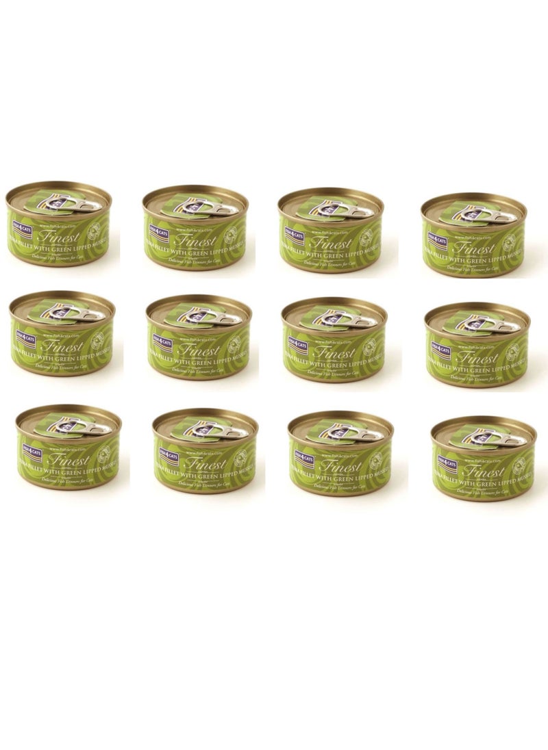 fish4cats 12pcs Finest Tuna Fillet with Green Lipped Mussels Wet Cat Food 70g 
