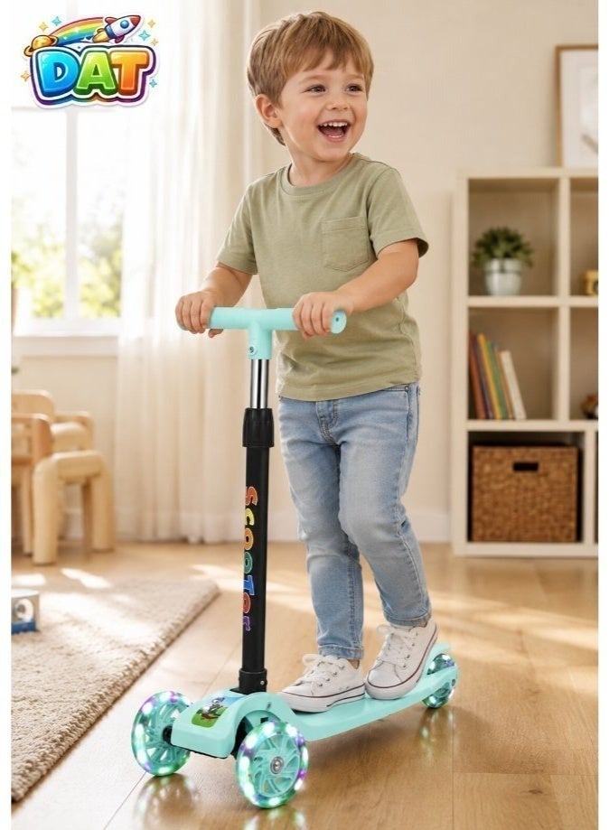 DAT 3-Wheel Kids Scooter for Boys & Girls – LED Light-Up Wheels, Lean-to-Steer, Adjustable Height, Rear Brake, Ages 3-8, Turquoise - Image 3
