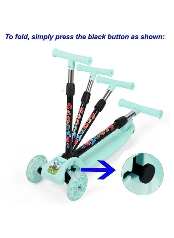 DAT 3-Wheel Kids Scooter for Boys & Girls – LED Light-Up Wheels, Lean-to-Steer, Adjustable Height, Rear Brake, Ages 3-8, Turquoise - Image 4