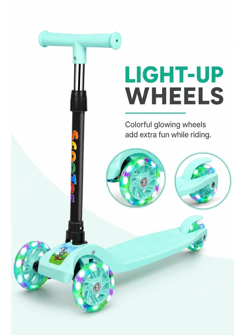DAT 3-Wheel Kids Scooter for Boys & Girls – LED Light-Up Wheels, Lean-to-Steer, Adjustable Height, Rear Brake, Ages 3-8, Turquoise - Image 2