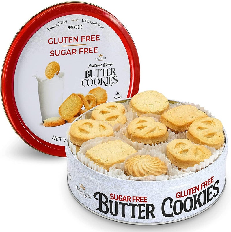 BREXONIC Gluten Free Sugar Free Butter Cookies Variety Tin - 36 Count Traditional Danish Cookies - Image 1