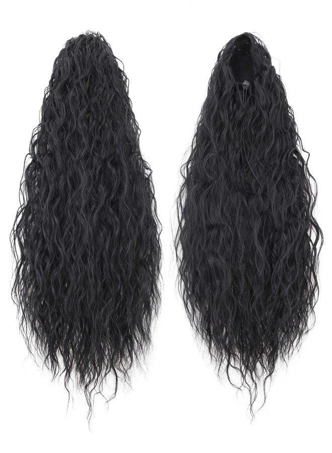 QRHSUKA Ponytail Extension Drawstring Ponytail for Women Long Curly Wavy Pony Tail Hair Extensions Fluffy Natural Looking Synthetic Hairpiece for Daily Use (1B, 20 Inch) - Image 2