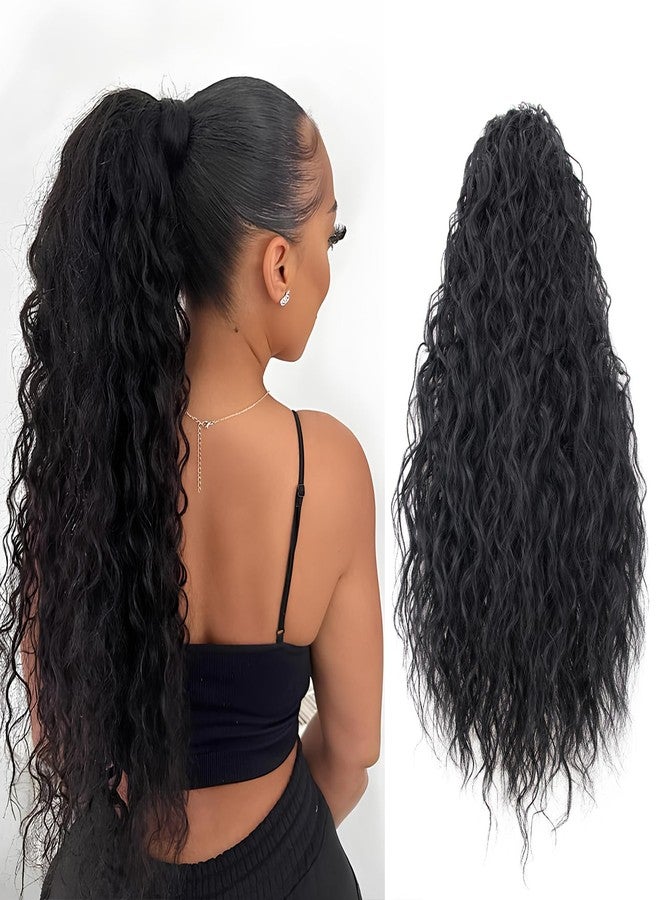 QRHSUKA Ponytail Extension Drawstring Ponytail for Women Long Curly Wavy Pony Tail Hair Extensions Fluffy Natural Looking Synthetic Hairpiece for Daily Use (1B, 20 Inch) - Image 1