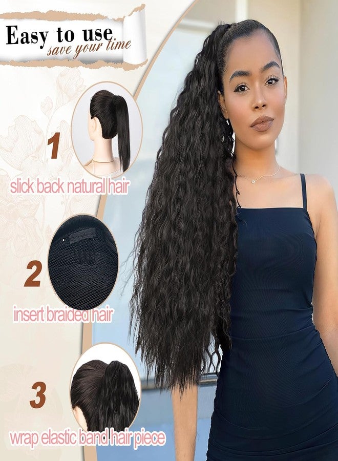 QRHSUKA Ponytail Extension Drawstring Ponytail for Women Long Curly Wavy Pony Tail Hair Extensions Fluffy Natural Looking Synthetic Hairpiece for Daily Use (1B, 20 Inch) - Image 3