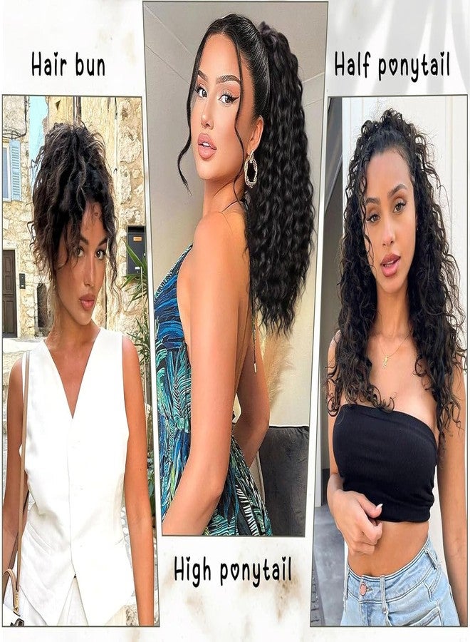 QRHSUKA Ponytail Extension Drawstring Ponytail for Women Long Curly Wavy Pony Tail Hair Extensions Fluffy Natural Looking Synthetic Hairpiece for Daily Use (1B, 20 Inch) - Image 5