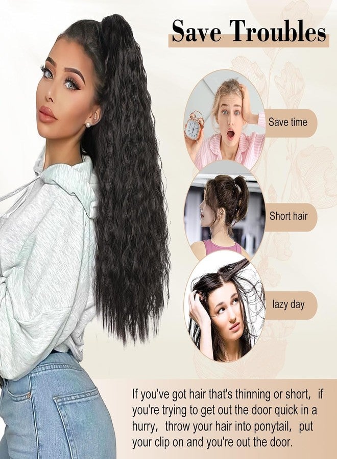 QRHSUKA Ponytail Extension Drawstring Ponytail for Women Long Curly Wavy Pony Tail Hair Extensions Fluffy Natural Looking Synthetic Hairpiece for Daily Use (1B, 20 Inch) - Image 4