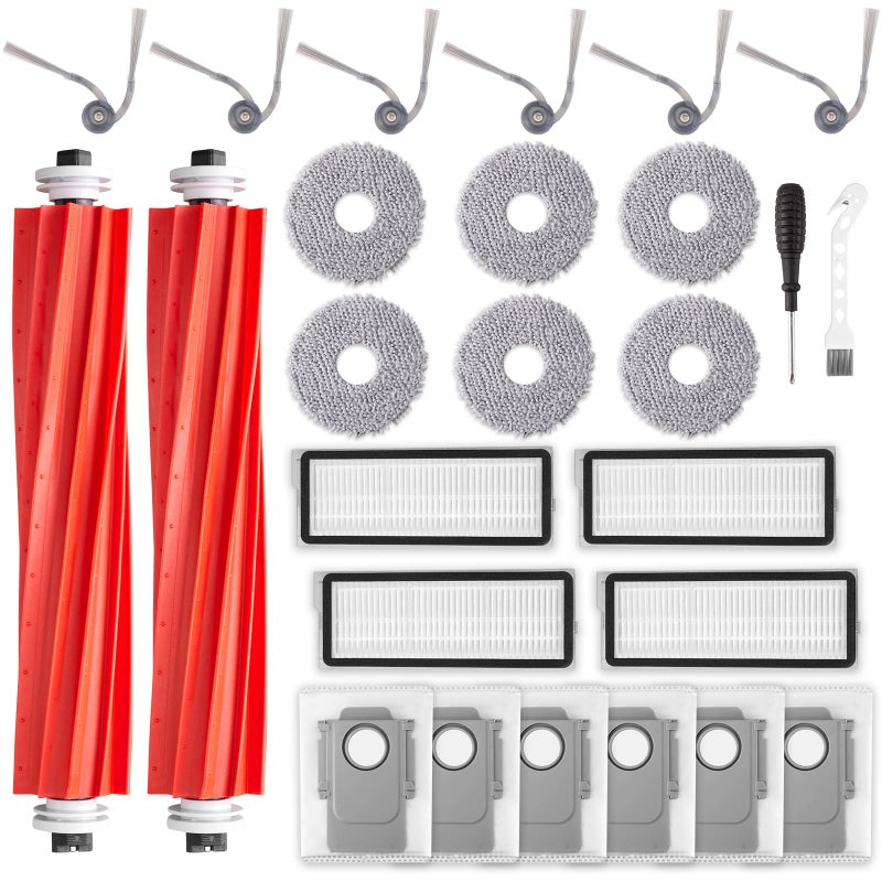 EOVWAEO 26 Pack Accessories for Roborock QV 35A / QV 35S Vacuum Robot, Replacement Accessories 2 Main Brush 6 Mop Pads 6 Dust Bags 6 Sidebrush 4 Filter 1 Cleaning Brush 1 Screwdriver - Image 1