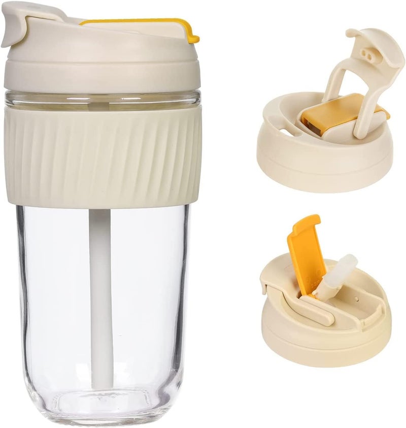 JYOT CREATION Dual Shaker Glass Mug with Lid and Straw Coffee Tumbler Mug AntiSlip Silicone BandLeakProof Travel Cup Sipper Bottle for Hot Cold Drinks Multi Color 500ml - Image 1