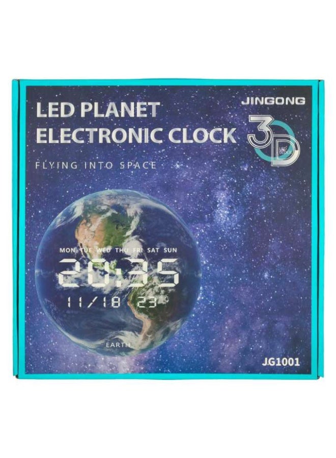 Wall clock planet Earth with LED display 32 cm orange