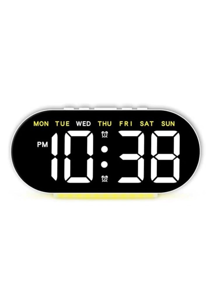 ساعة منبه رقمية LED بإضاءة خلفية تعرض الوقت والتاريخ ودرجة الحرارة و وظيفة الغفوة لها 3 مستويات سطوع و إضاءة ليلية و تصميم عصري لسطح المكتب و مخرج USB تعمل بالكهرباء لون اصفر - Image 1