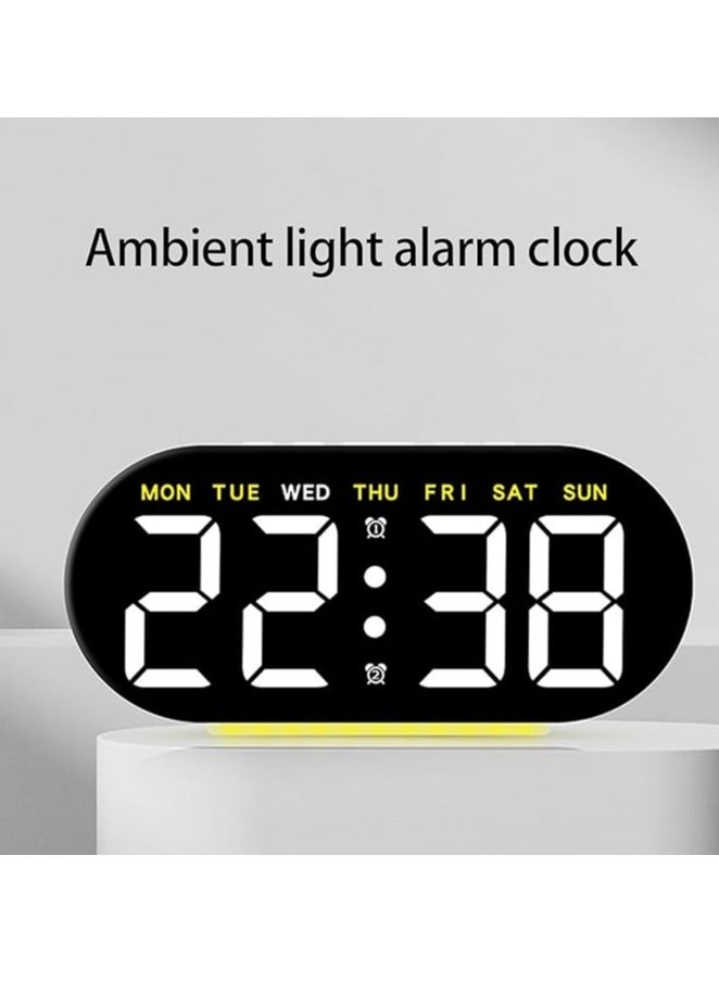 ساعة منبه رقمية LED بإضاءة خلفية تعرض الوقت والتاريخ ودرجة الحرارة و وظيفة الغفوة لها 3 مستويات سطوع و إضاءة ليلية و تصميم عصري لسطح المكتب و مخرج USB تعمل بالكهرباء لون اصفر - Image 2