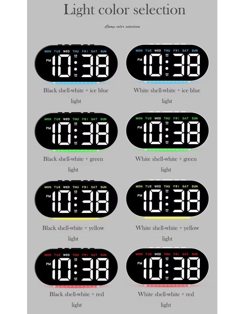 ساعة منبه رقمية LED بإضاءة خلفية تعرض الوقت والتاريخ ودرجة الحرارة و وظيفة الغفوة لها 3 مستويات سطوع و إضاءة ليلية و تصميم عصري لسطح المكتب و مخرج USB تعمل بالكهرباء لون اصفر - Image 3