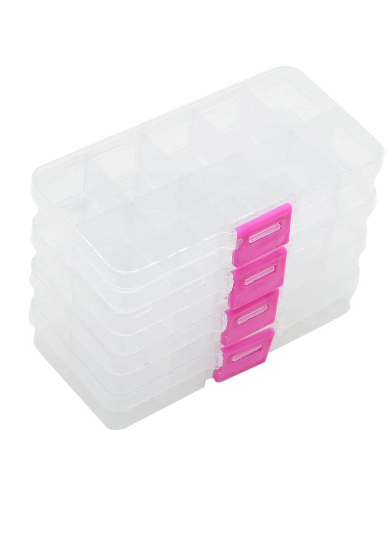 Bukela 4 Pcs 10 Grids 5 Inch x 2.5 Inch Adjustable Small Removable Plastic Jewelry Organizer Divider Storage Box Jewelry Earring Tool Containers (Clear Pink)  - Image 1