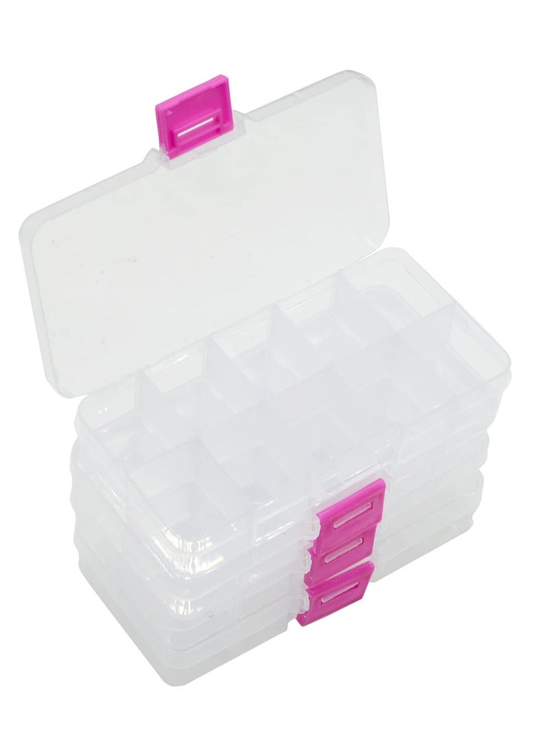 Bukela 4 Pcs 10 Grids 5 Inch x 2.5 Inch Adjustable Small Removable Plastic Jewelry Organizer Divider Storage Box Jewelry Earring Tool Containers (Clear Pink)  - Image 2