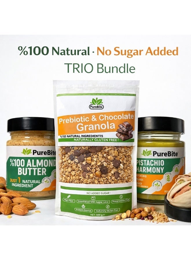PURE BITE %100 Natural Pistachio Spread + %100 Natural Almond Butter + %100 Natural Chocolate Granola, Gluten Free, No added Sugar - Image 1