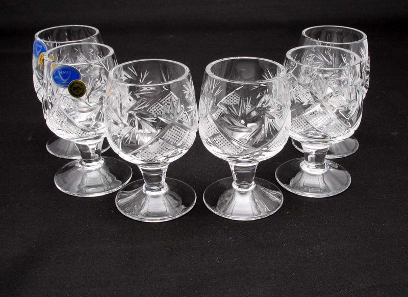 Neman SET of 6 Russian CUT Crystal Shot Glasses on Short Stem 50ml Hand Made 