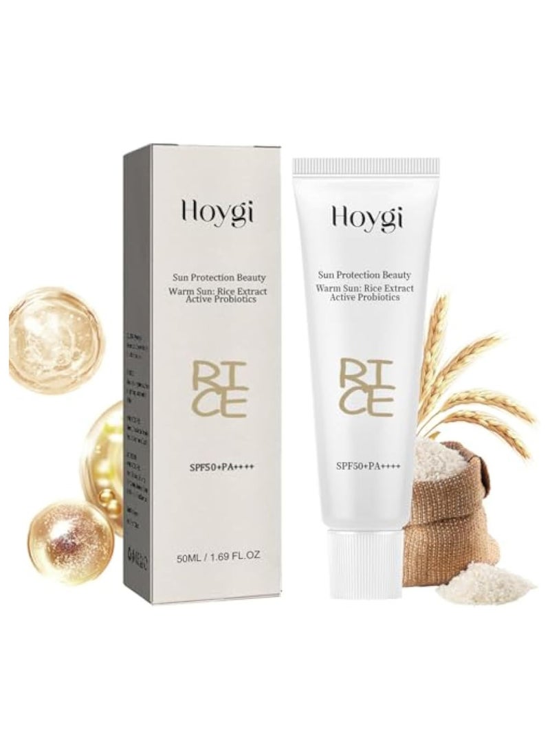 هويجي واقي الشمس SPF 50، كريم الشمس الجمال، كريم ترطيب للوجه والجسم، حماية من الأشعة فوق البنفسجية والأشعة فوق البنفسجية مع مستخلصات الأرز - Image 1