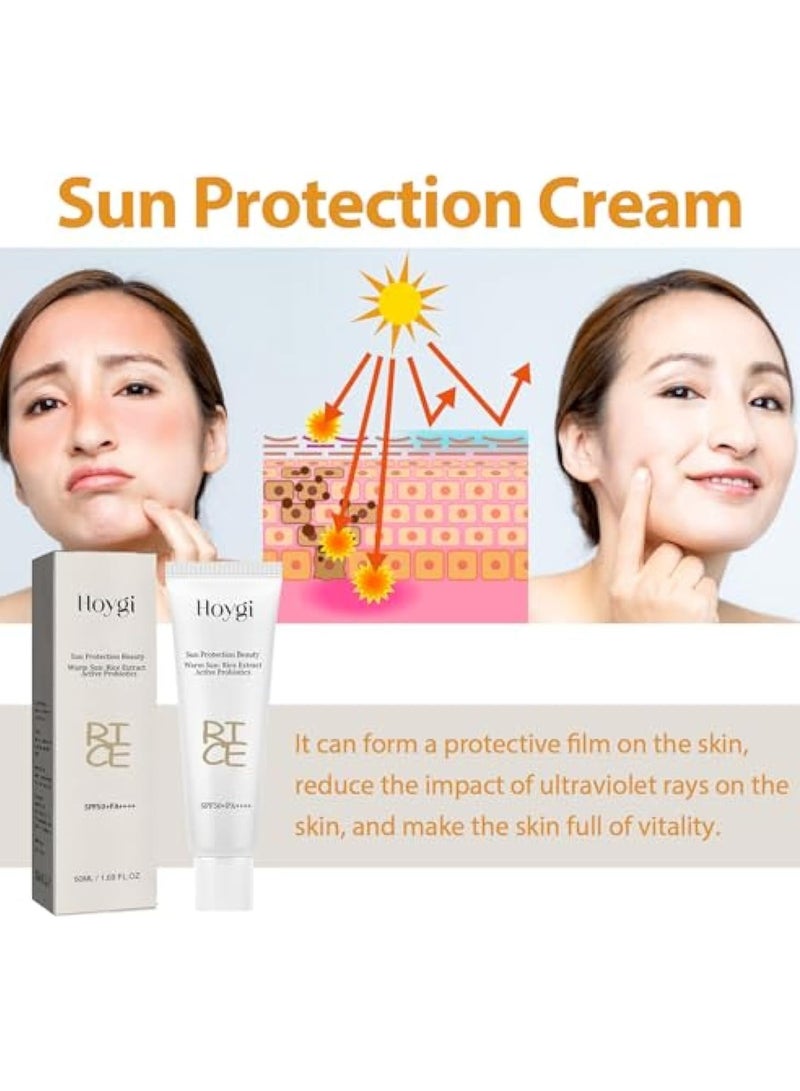 هويجي واقي الشمس SPF 50، كريم الشمس الجمال، كريم ترطيب للوجه والجسم، حماية من الأشعة فوق البنفسجية والأشعة فوق البنفسجية مع مستخلصات الأرز - Image 5