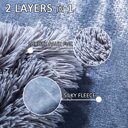 YUSOKI Grey Faux Fur Throw Blanket,2 Layers,50" x 60", Gray Soft Fuzzy Fluffy Couch Blanket Plush Furry Comfy Warm Blanket for Bed Chair Sofa Bedroom Dog Cat Men - Image 3