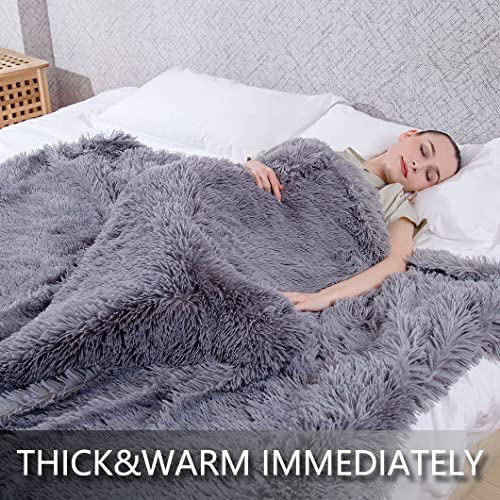YUSOKI Grey Faux Fur Throw Blanket,2 Layers,50" x 60", Gray Soft Fuzzy Fluffy Couch Blanket Plush Furry Comfy Warm Blanket for Bed Chair Sofa Bedroom Dog Cat Men - Image 5