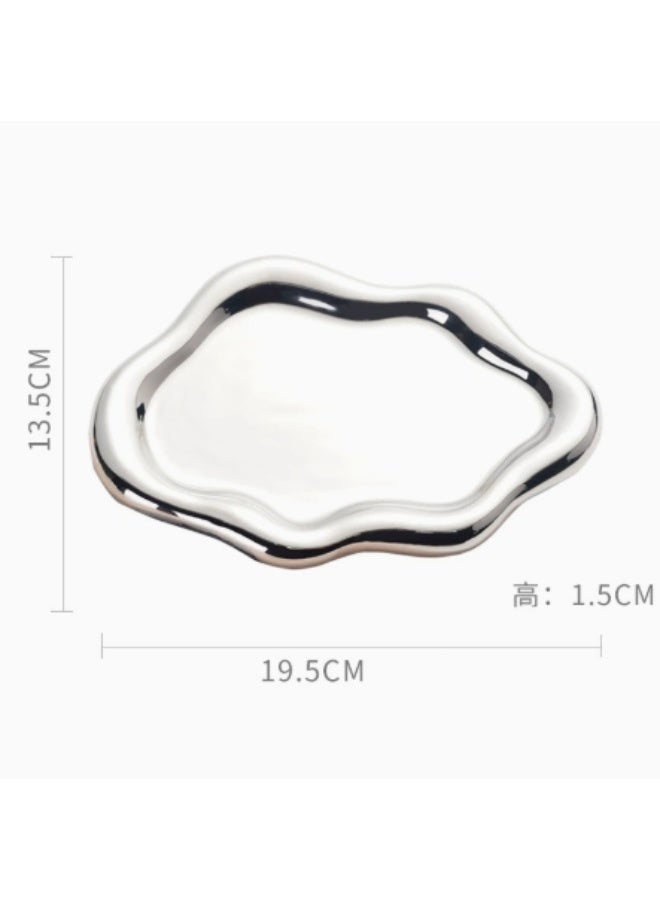 Silver electroplated ceramic jewelry tray, jewelry plate, ladies' decorative cloud dressing table key plate, ring holder plate, cute silver jewelry plate, bowl room decoration aesthetics, birthday, Mother's Day, Christmas gift - Image 4